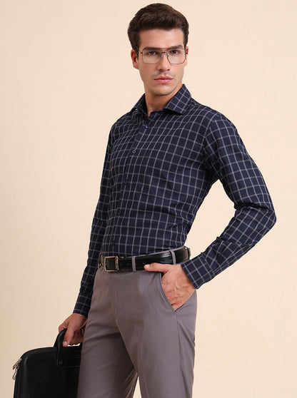 Blue Checked Slim Fit Formal Shirt | Metal
