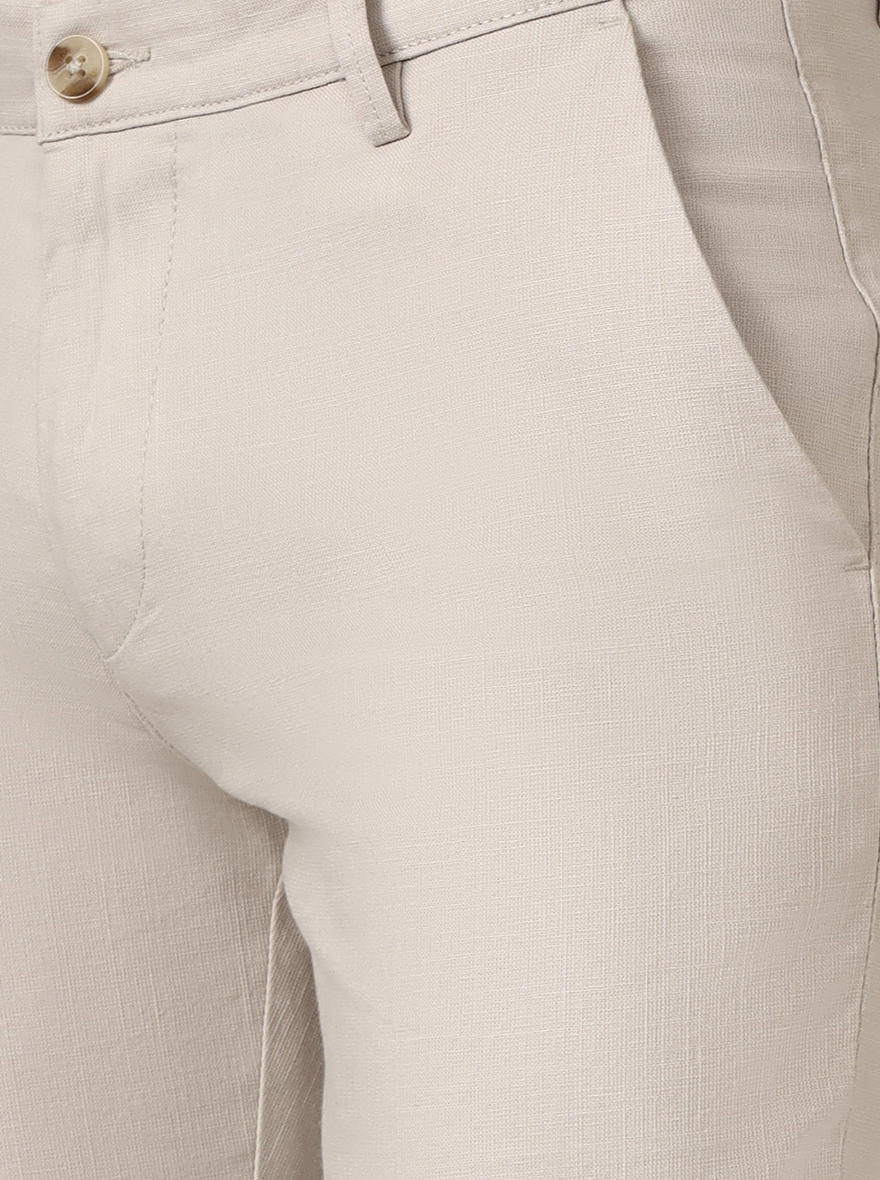 Cream Checked Super Slim Fit Casual Trouser | Greenfibre