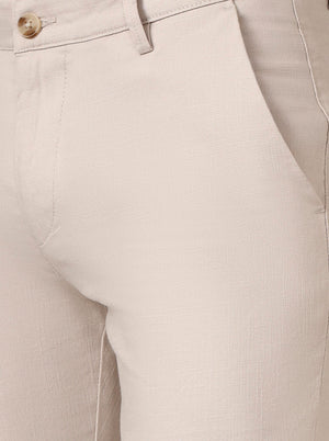 Cream Checked Super Slim Fit Casual Trouser | Greenfibre