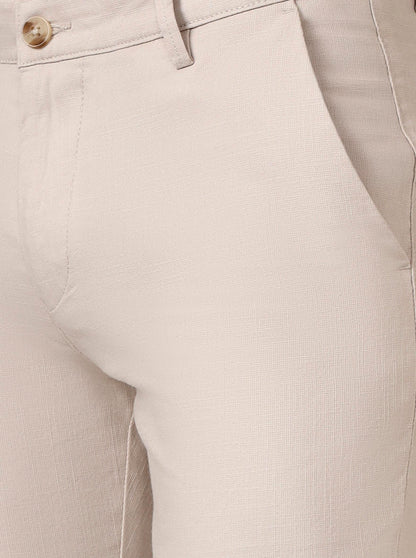 Cream Checked Super Slim Fit Casual Trouser | Greenfibre