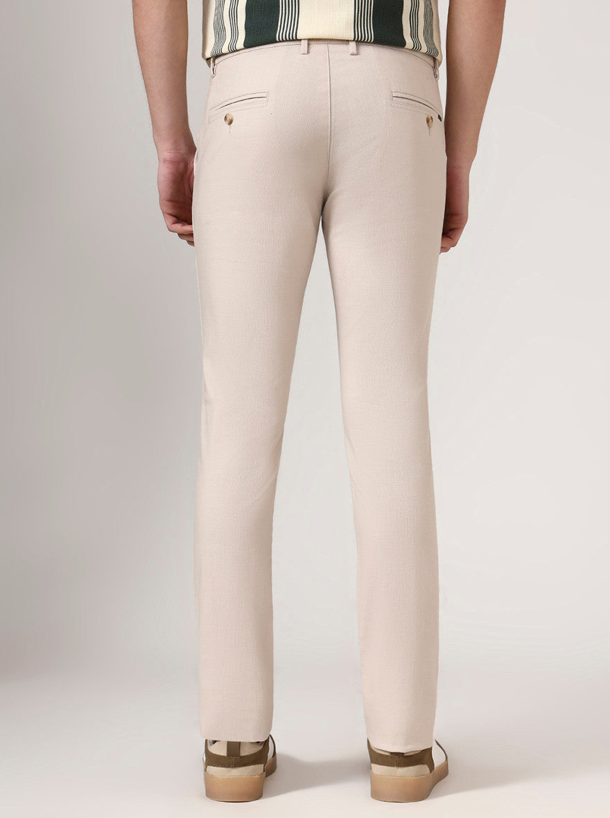 Cream Checked Super Slim Fit Casual Trouser | Greenfibre