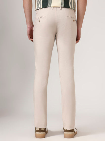 Cream Checked Super Slim Fit Casual Trouser | Greenfibre