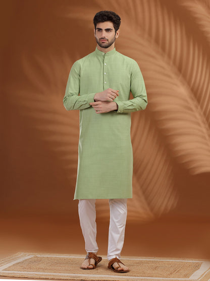 Green Solid Modi Kurta | JadeBlue