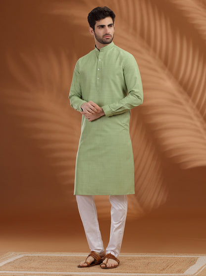 Green Solid Modi Kurta | JadeBlue