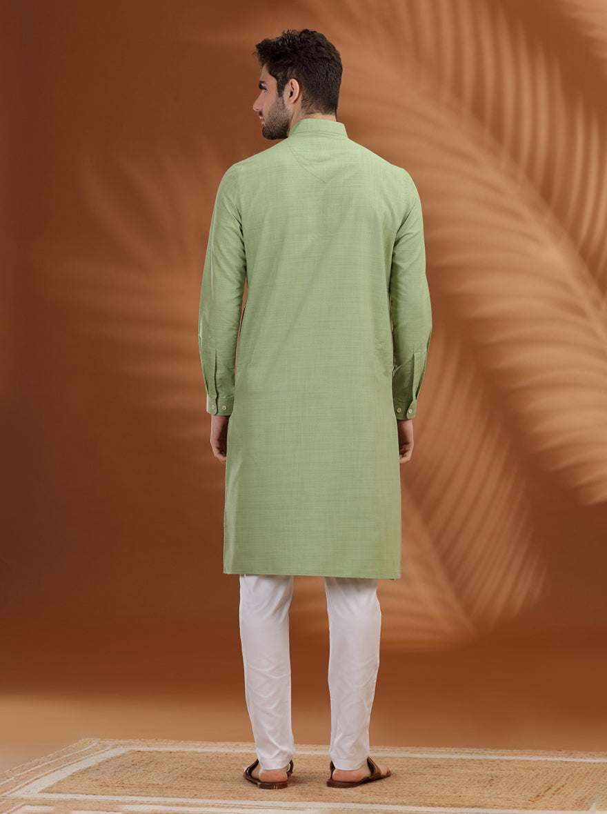 Green Solid Modi Kurta | JadeBlue