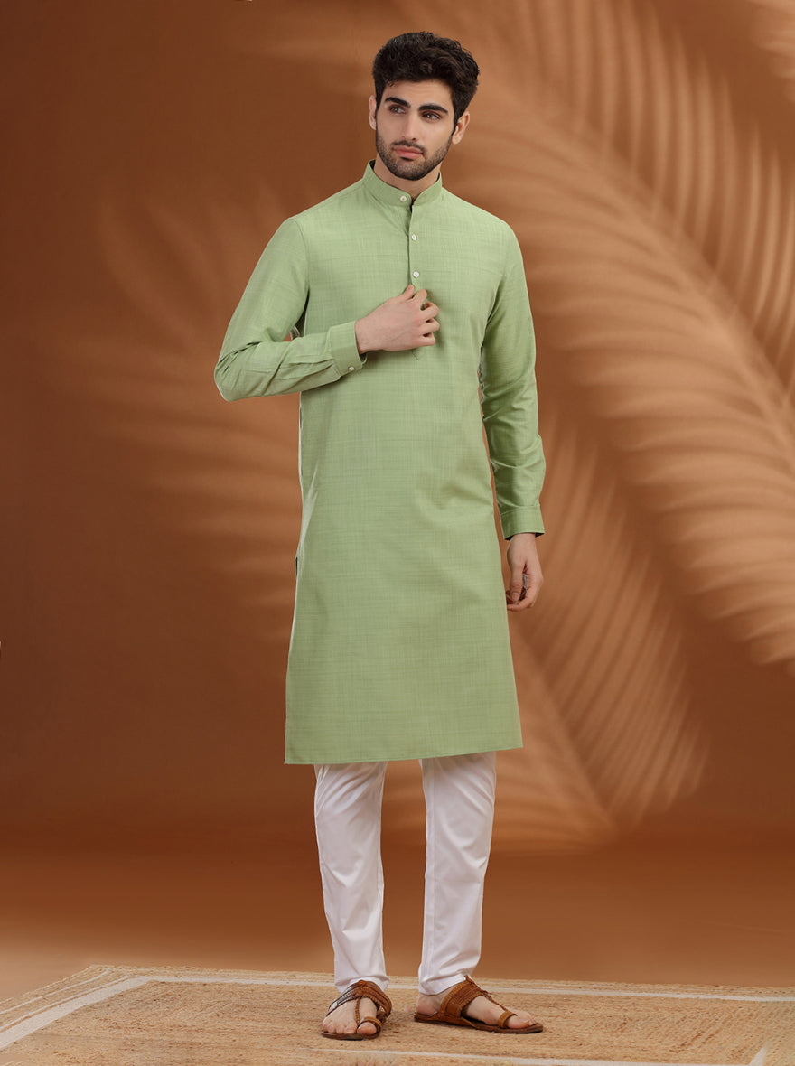 Green Solid Modi Kurta | JadeBlue