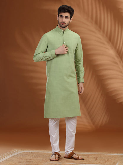 Green Solid Modi Kurta | JadeBlue