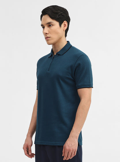 Teal Jacquard Slim Fit Polo T-Shirt | Greenfibre