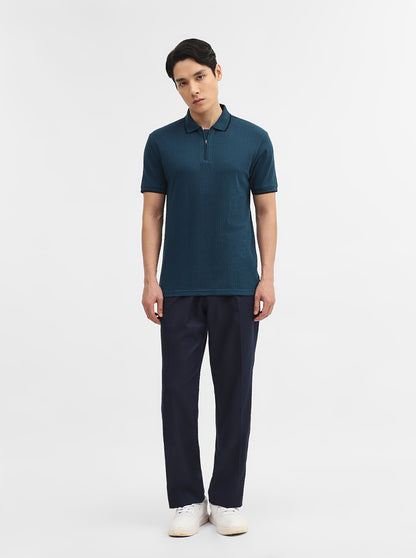 Teal Jacquard Slim Fit Polo T-Shirt | Greenfibre