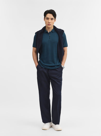 Teal Jacquard Slim Fit Polo T-Shirt | Greenfibre
