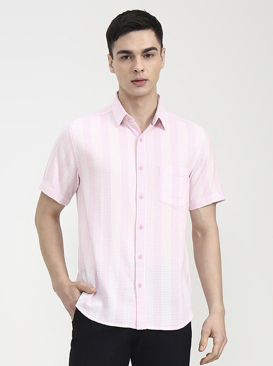 Pink Striped Slim Fit Casual Shirt | Greenfibre
