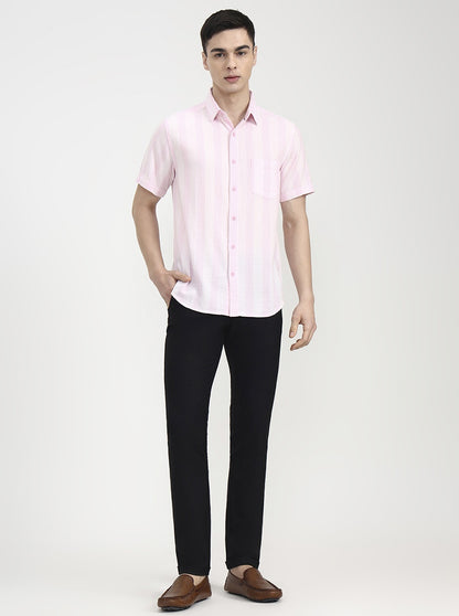 Pink Striped Slim Fit Casual Shirt | Greenfibre