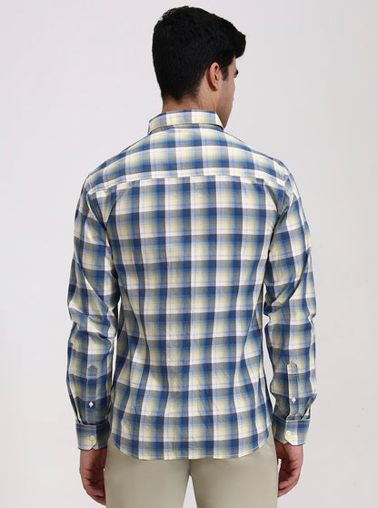 Yellow Checked Slim Fit Casual Shirt | Greenfibre