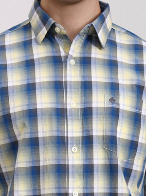 Yellow Checked Slim Fit Casual Shirt | Greenfibre