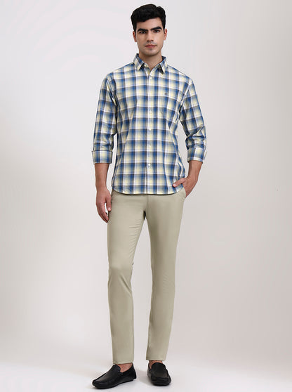 Yellow Checked Slim Fit Casual Shirt | Greenfibre