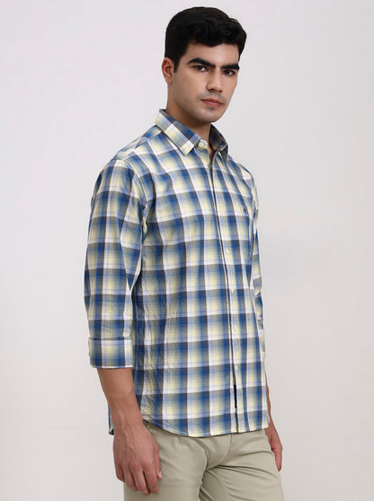 Yellow Checked Slim Fit Casual Shirt | Greenfibre