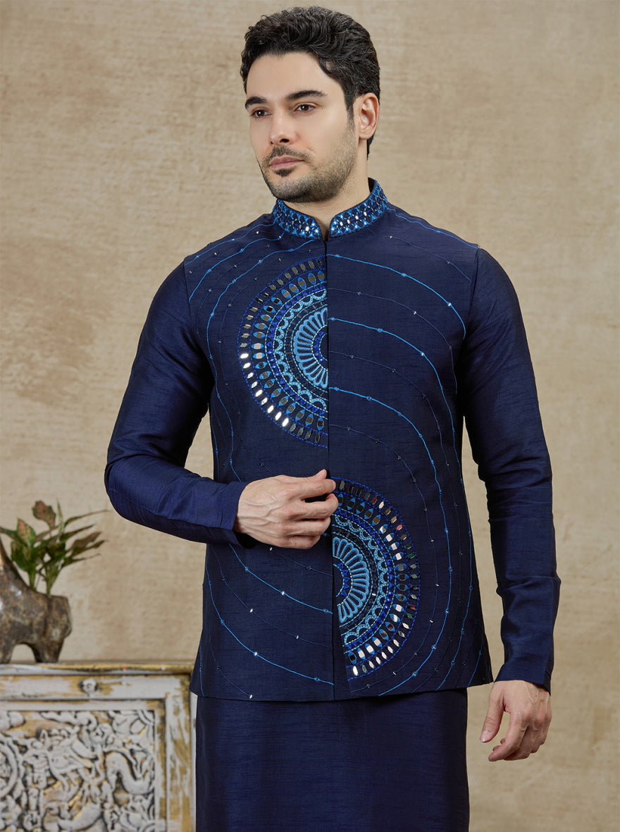 Blue Embroidered Kurta Pajama with Koti | TULA