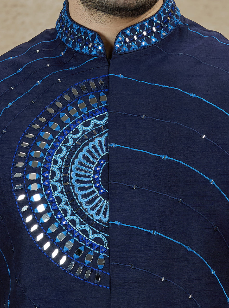 Blue Embroidered Kurta Pajama with Koti | TULA