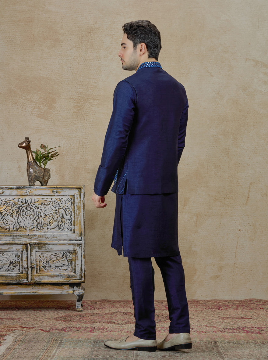 Blue Embroidered Kurta Pajama with Koti | TULA