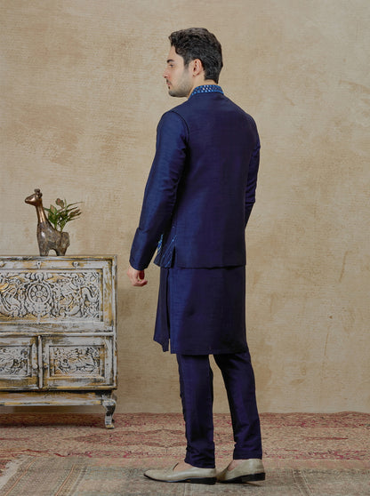 Blue Embroidered Kurta Pajama with Koti | TULA