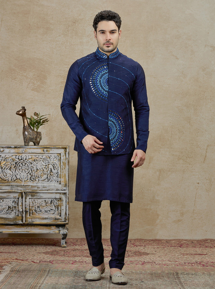 Blue Embroidered Kurta Pajama with Koti | TULA