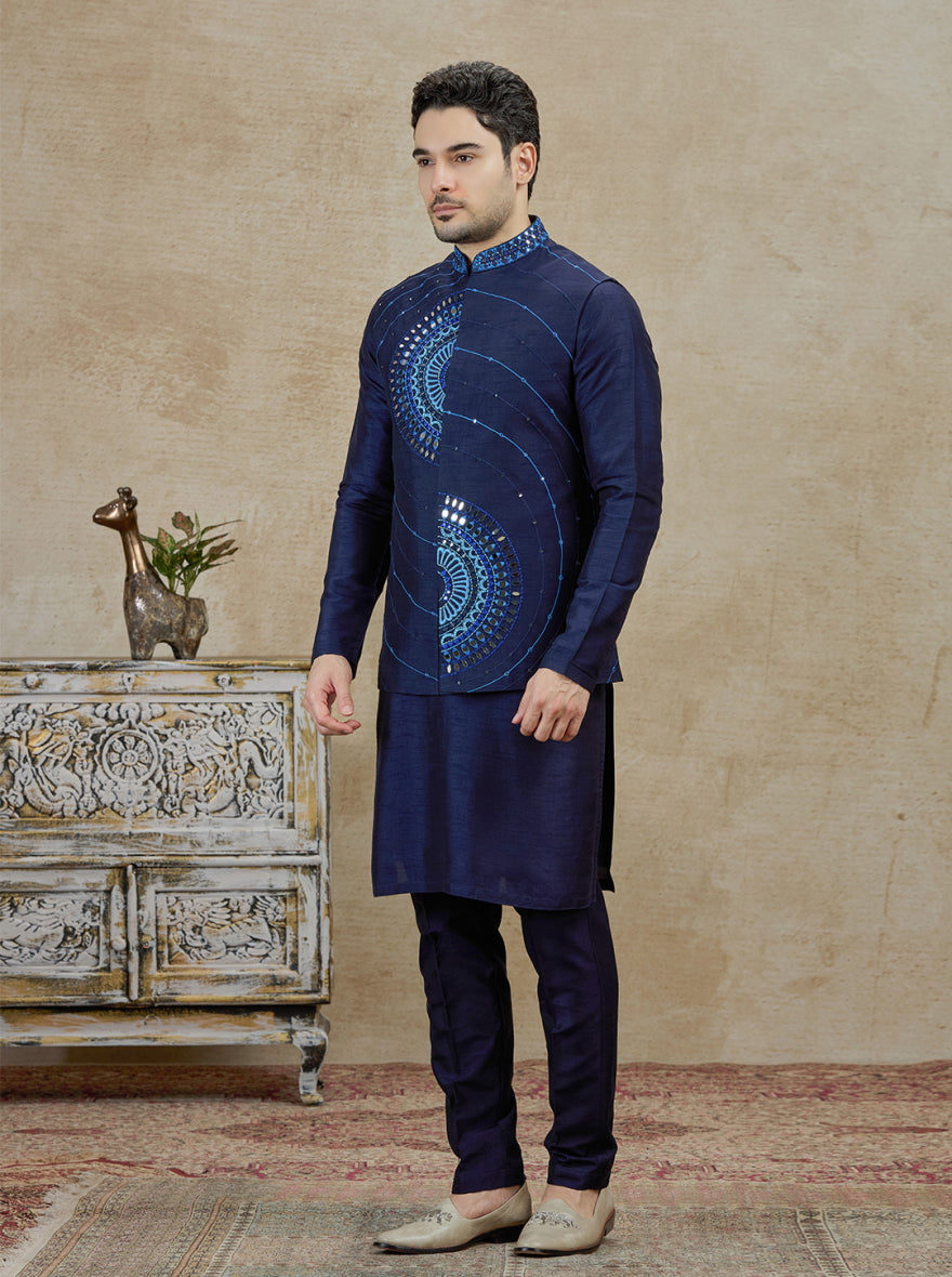 Blue Embroidered Kurta Pajama with Koti | TULA