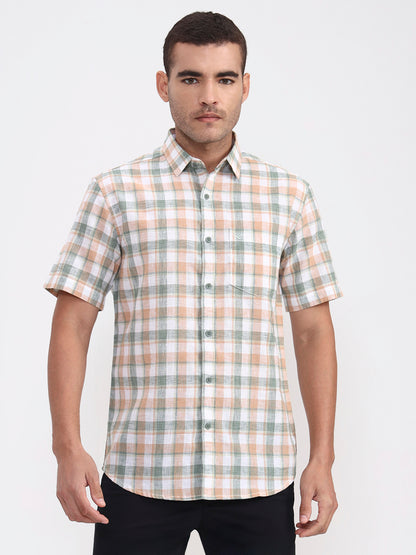 Green Checked Slim Fit Casual Shirt | Greenfibre