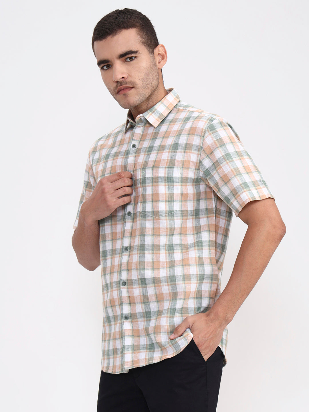 Green Checked Slim Fit Casual Shirt | Greenfibre