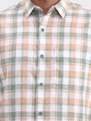 Green Checked Slim Fit Casual Shirt | Greenfibre