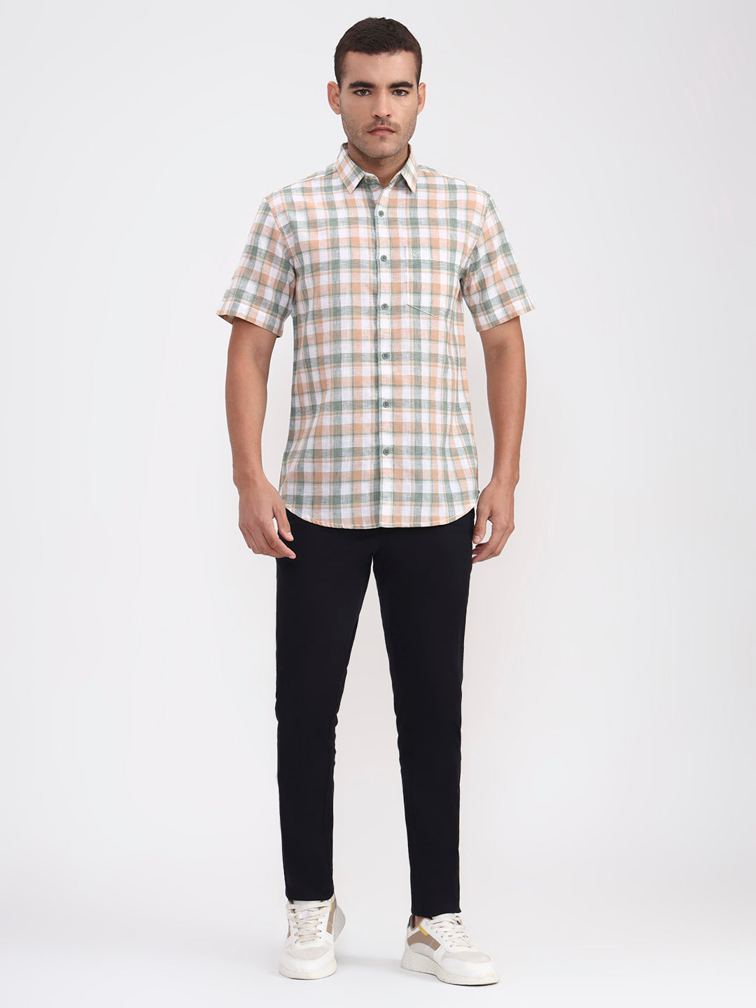 Green Checked Slim Fit Casual Shirt | Greenfibre