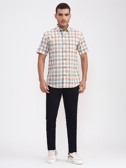 Green Checked Slim Fit Casual Shirt | Greenfibre