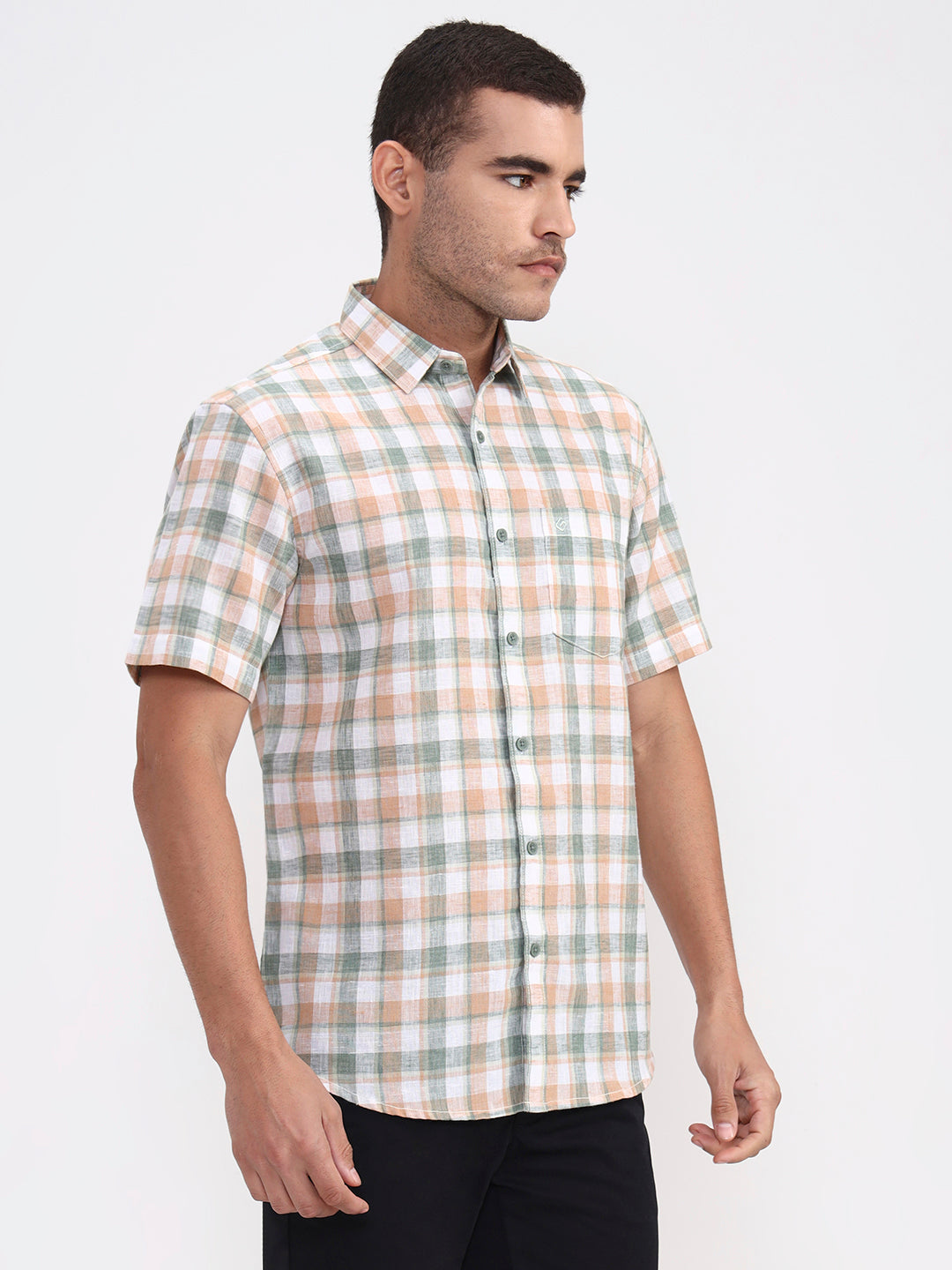 Green Checked Slim Fit Casual Shirt | Greenfibre