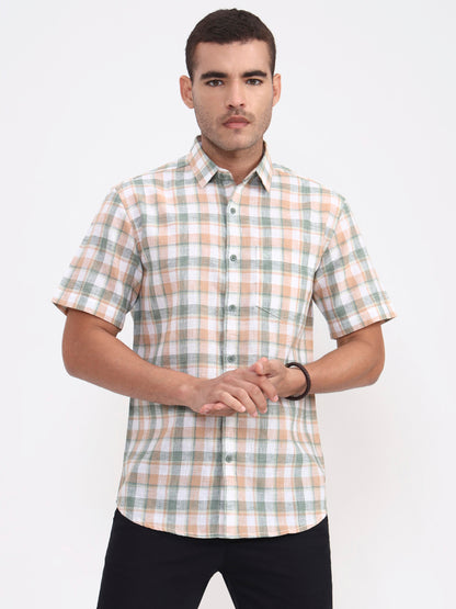 Green Checked Slim Fit Casual Shirt | Greenfibre