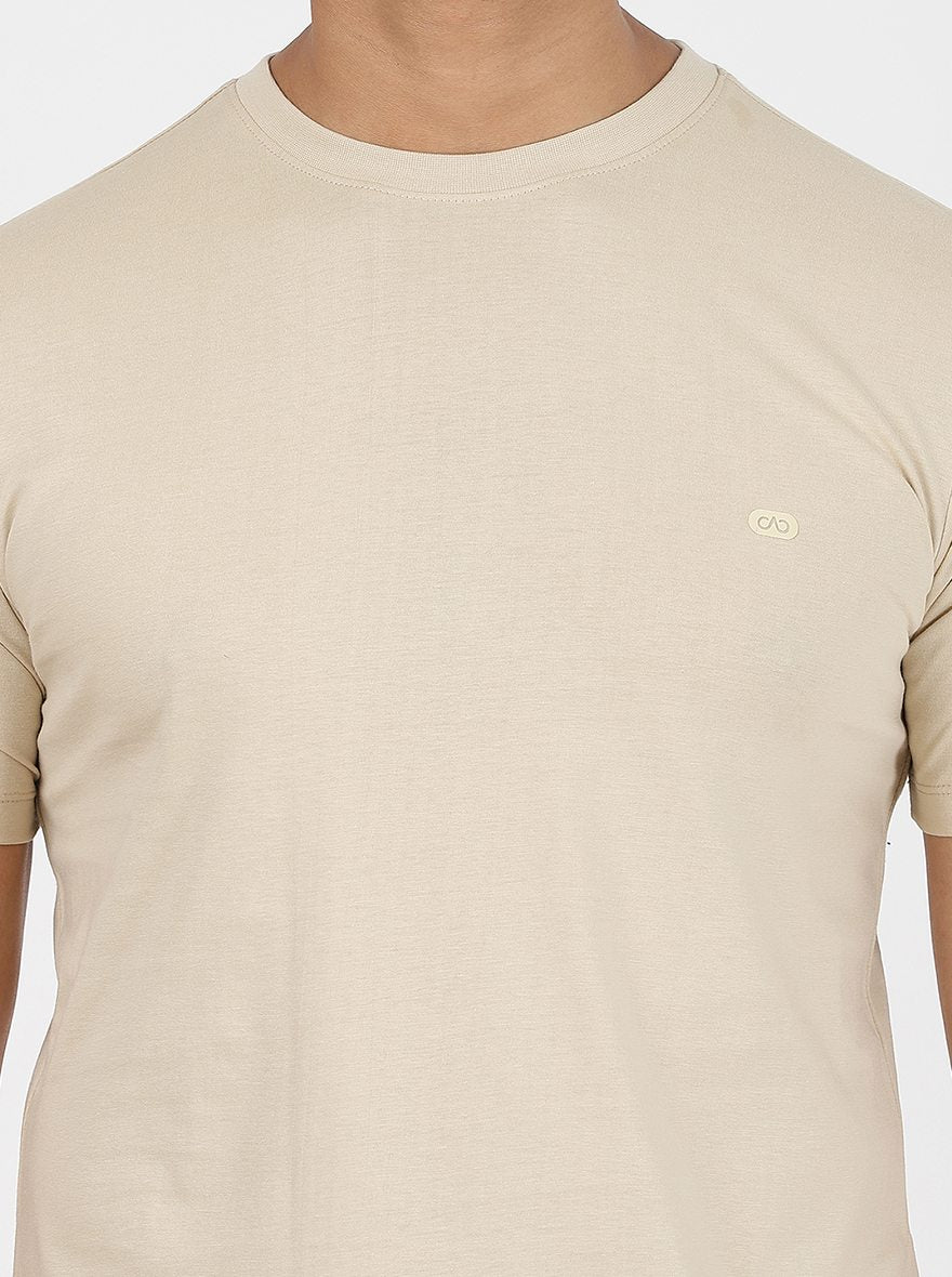 Beige Solid Slim Fit T-Shirt | JadeBlue