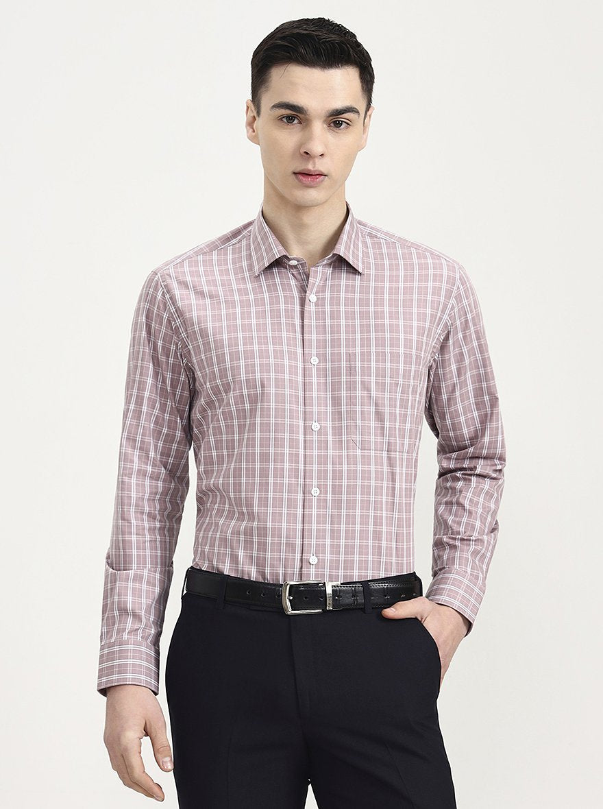White & Dark Pink Checked Regular Fit Formal Shirt | JadeBlue