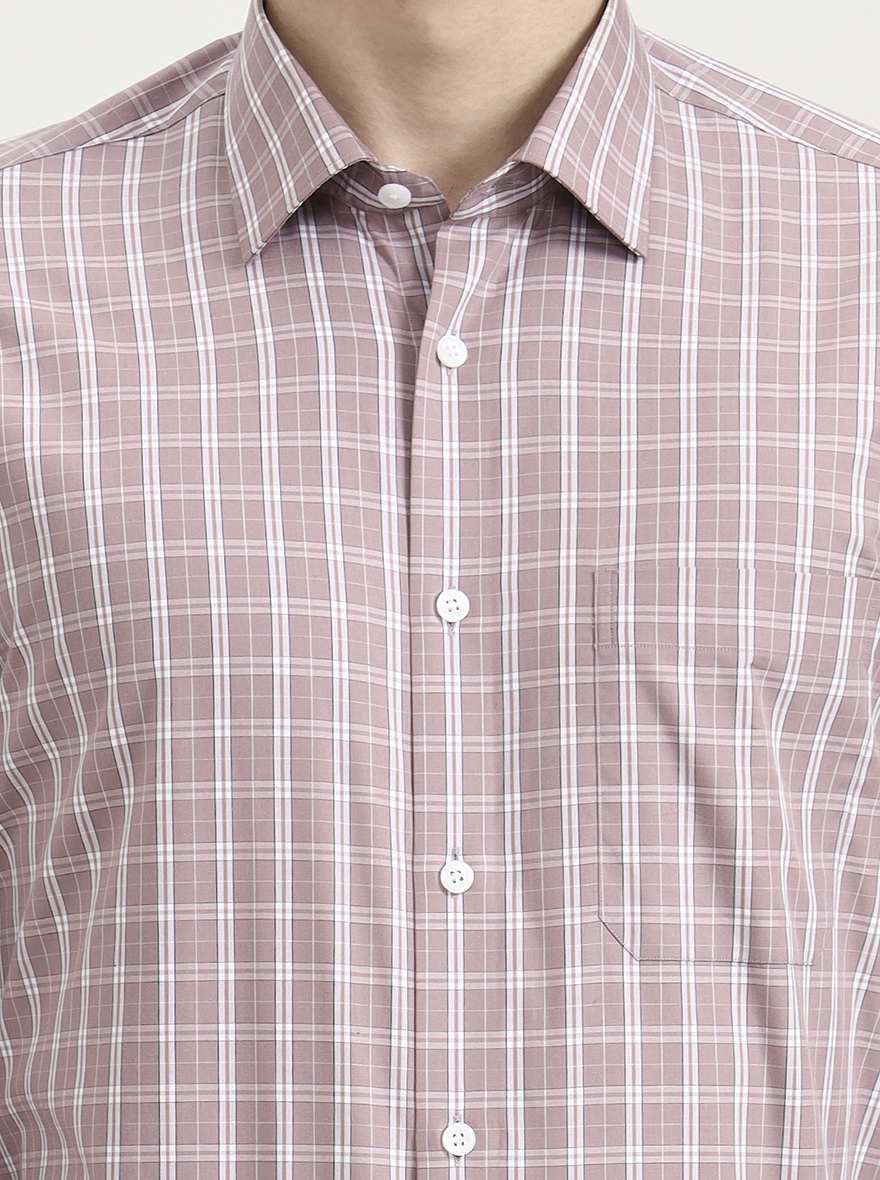 White & Dark Pink Checked Regular Fit Formal Shirt | JadeBlue