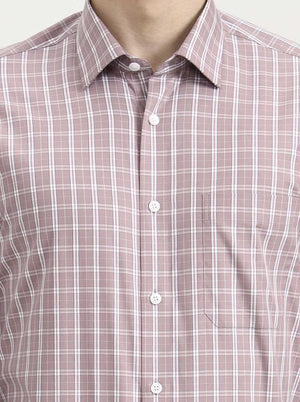 White & Dark Pink Checked Regular Fit Formal Shirt | JadeBlue