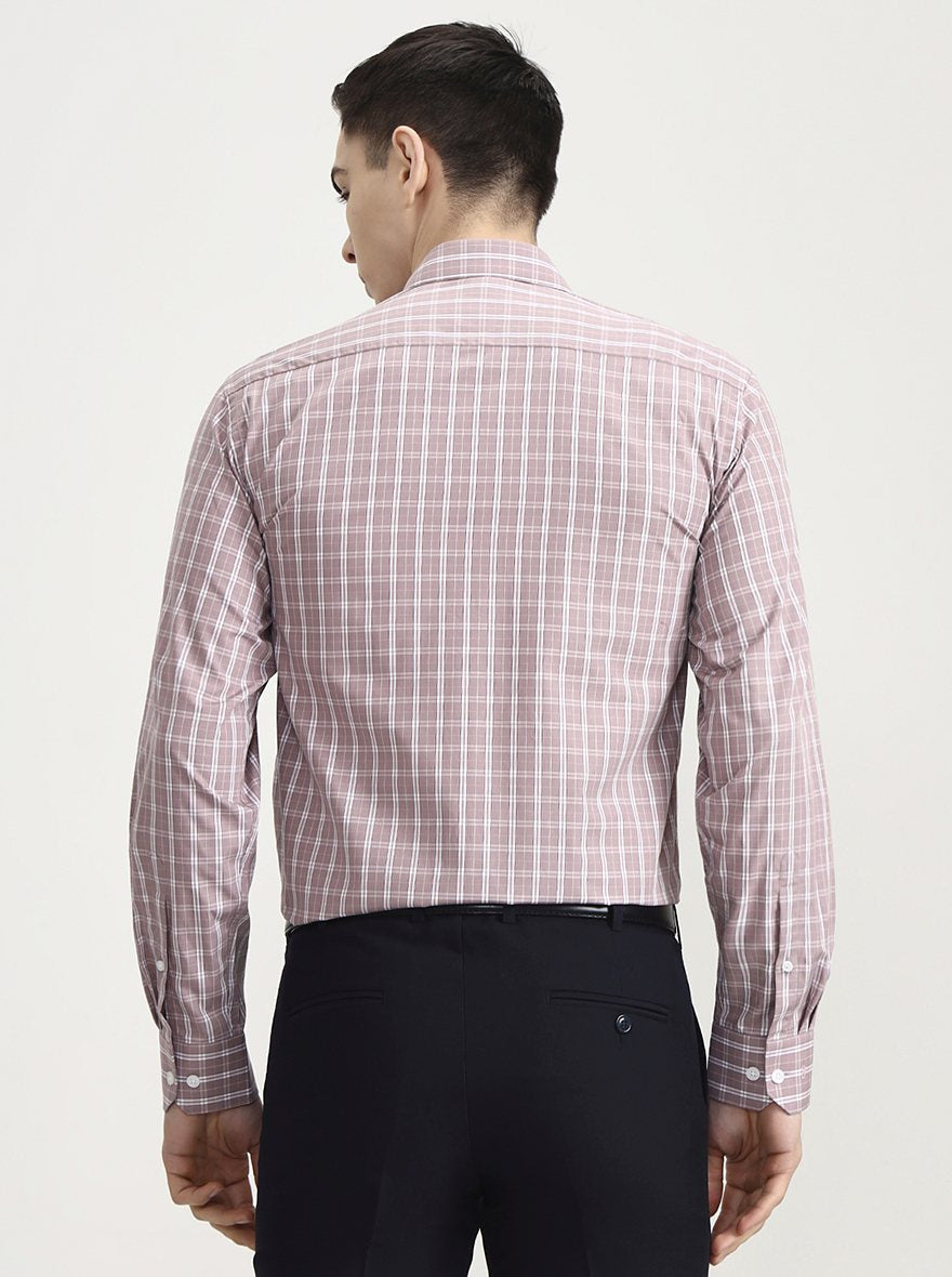 White & Dark Pink Checked Regular Fit Formal Shirt | JadeBlue