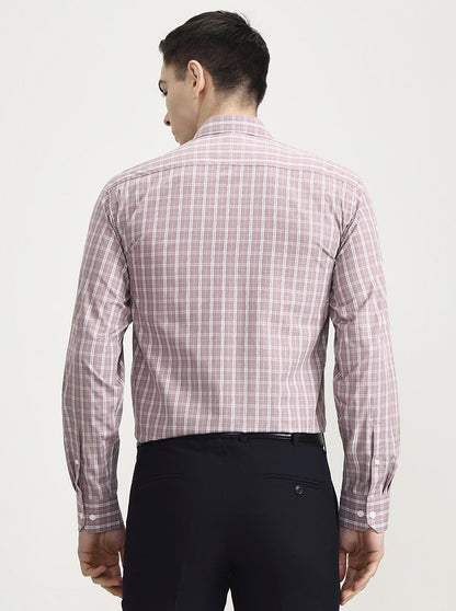 White & Dark Pink Checked Regular Fit Formal Shirt | JadeBlue