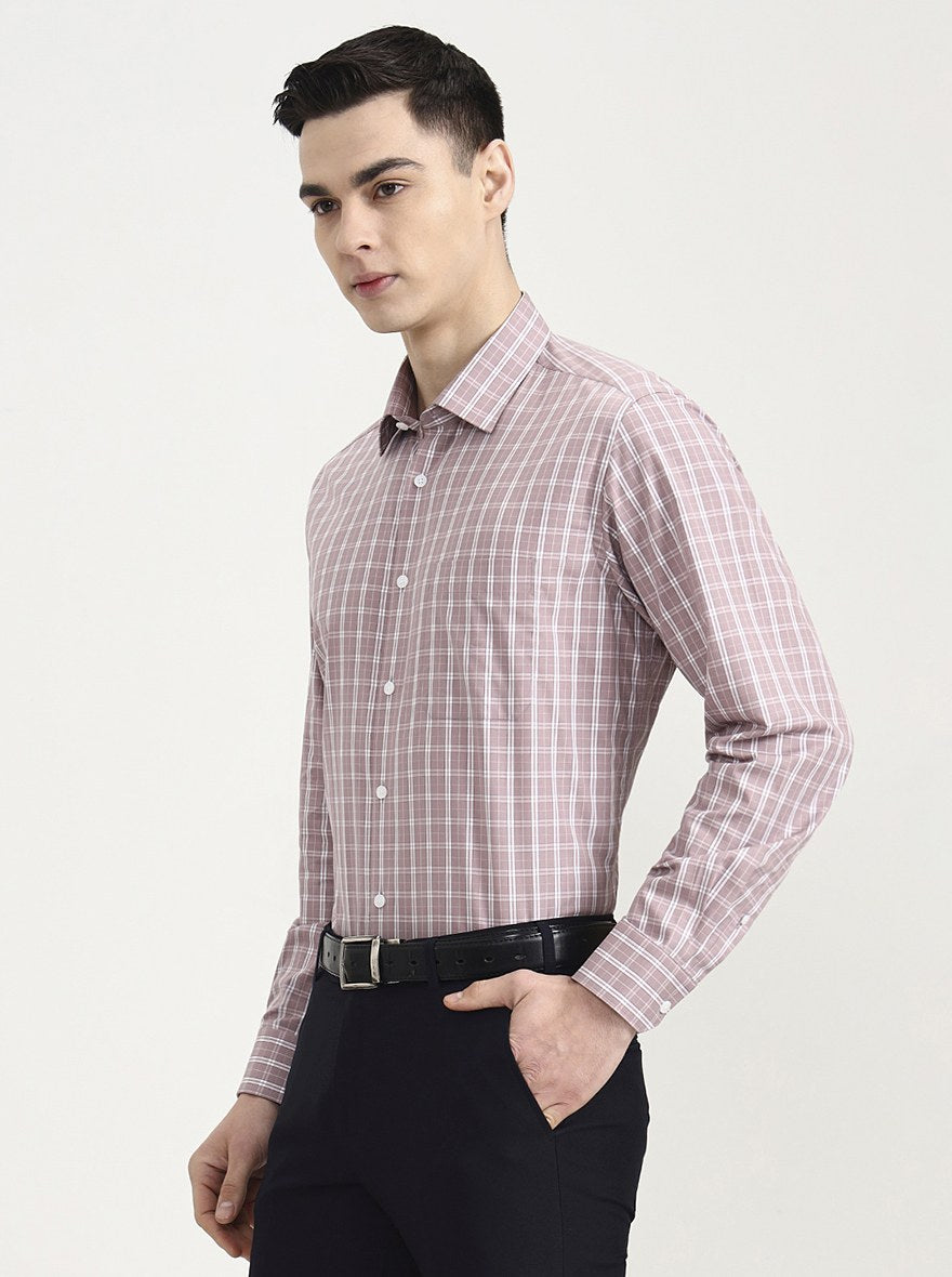 White & Dark Pink Checked Regular Fit Formal Shirt | JadeBlue