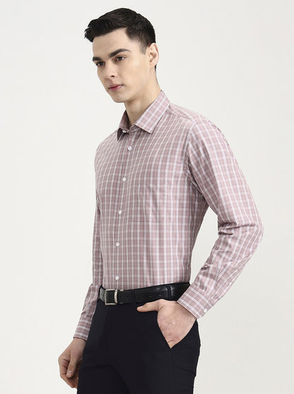 White & Dark Pink Checked Regular Fit Formal Shirt | JadeBlue