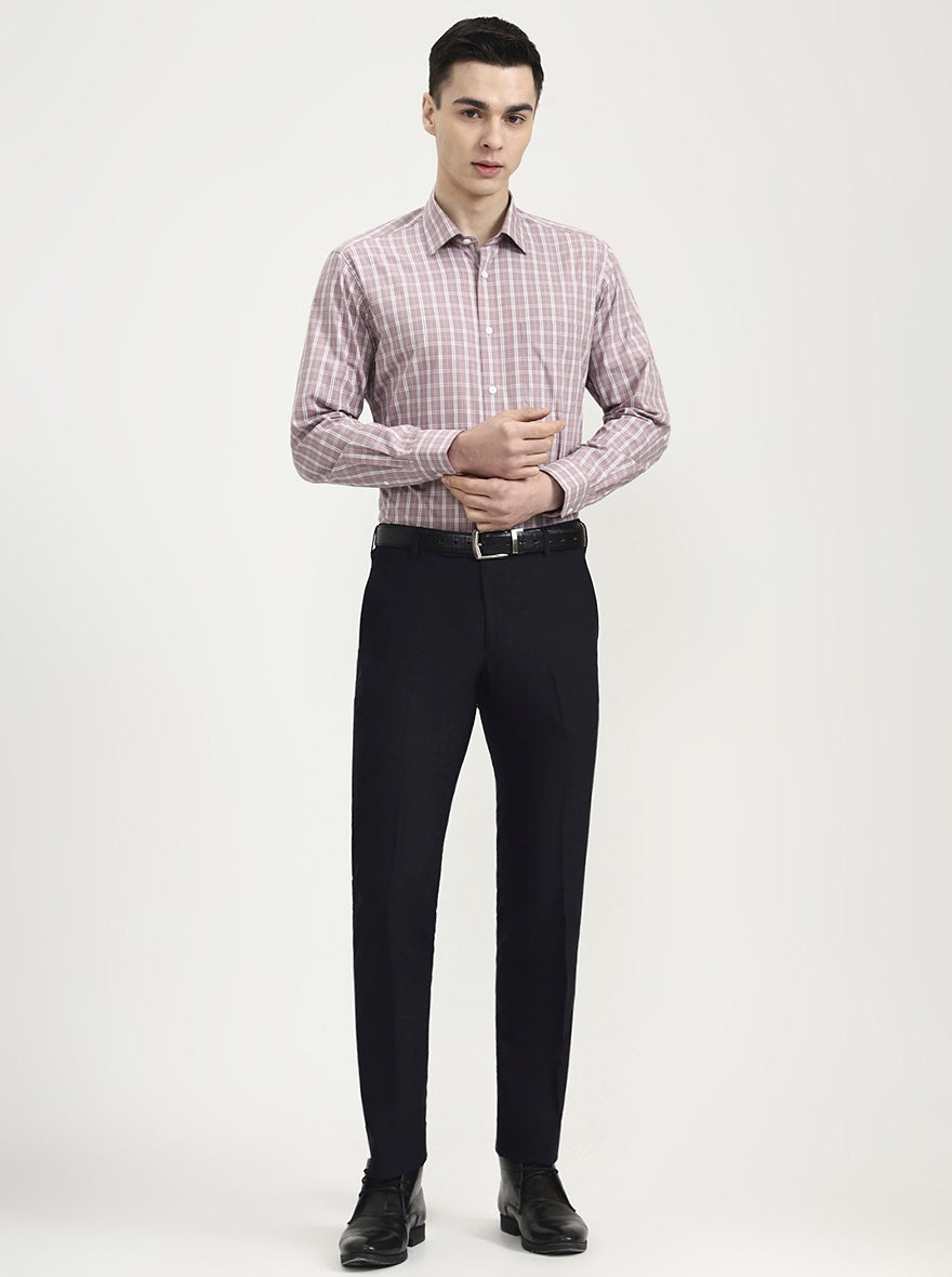 White & Dark Pink Checked Regular Fit Formal Shirt | JadeBlue