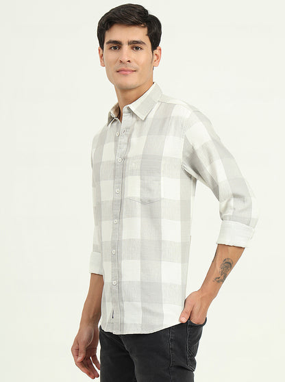 Grey Checked Slim Fit Casual Shirt | Greenfibre
