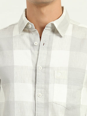 Grey Checked Slim Fit Casual Shirt | Greenfibre