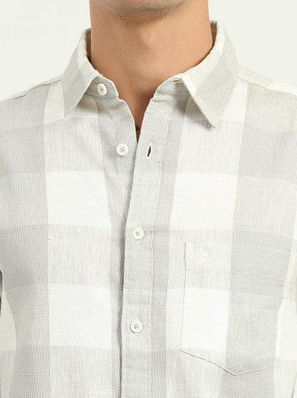 Grey Checked Slim Fit Casual Shirt | Greenfibre