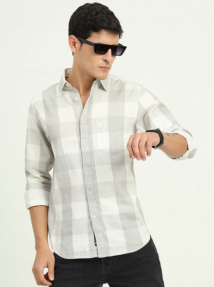 Grey Checked Slim Fit Casual Shirt | Greenfibre