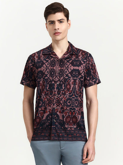 Pink & Blue Printed Slim Fit Party Wear Shirt | Wyre