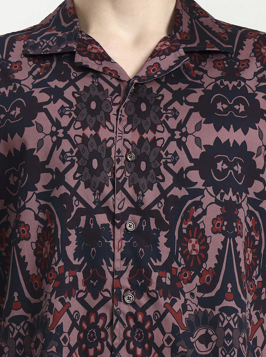 Pink & Blue Printed Slim Fit Party Wear Shirt | Wyre