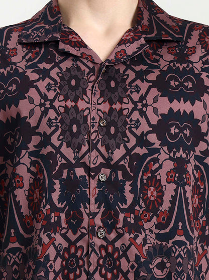 Pink & Blue Printed Slim Fit Party Wear Shirt | Wyre
