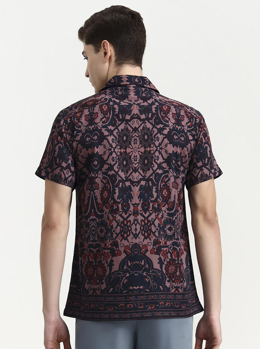 Pink & Blue Printed Slim Fit Party Wear Shirt | Wyre